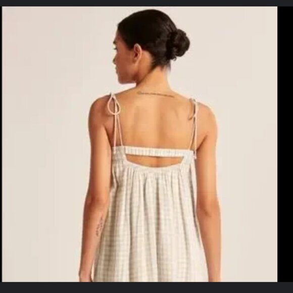 Abercrombie & Fitch Linen Tie Strap Trapeze Mini Dress Cut out back melon - Picture 3 of 15